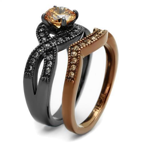 Womens Light Black Brown Ring Anillo Para Mujer 316L Stainless Steel Ring with AAA Grade CZ in Champagne Abigail - Jewelry Store by Erik Rayo
