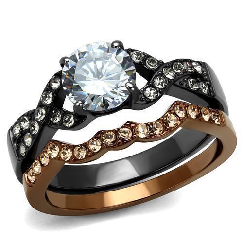 Womens Light Black Brown Ring Anillo Para Mujer 316L Stainless Steel Ring with AAA Grade CZ in Clear Abmel - Jewelry Store by Erik Rayo