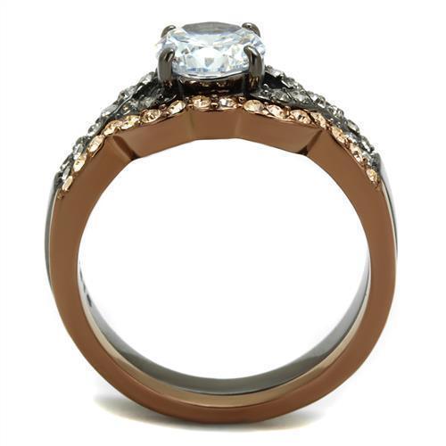 Womens Light Black Brown Ring Anillo Para Mujer 316L Stainless Steel Ring with AAA Grade CZ in Clear Abmel - Jewelry Store by Erik Rayo