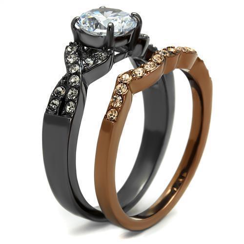 Womens Light Black Brown Ring Anillo Para Mujer 316L Stainless Steel Ring with AAA Grade CZ in Clear Abmel - Jewelry Store by Erik Rayo
