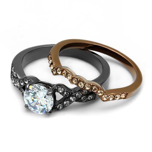 Womens Light Black Brown Ring Anillo Para Mujer 316L Stainless Steel Ring with AAA Grade CZ in Clear Abmel - Jewelry Store by Erik Rayo