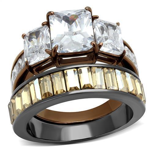 Womens Light Black Brown Ring Anillo Para Mujer 316L Stainless Steel Ring with AAA Grade CZ in Clear Mardea - Jewelry Store by Erik Rayo