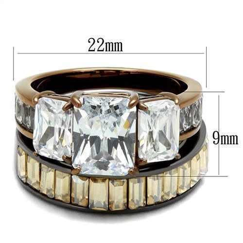 Womens Light Black Brown Ring Anillo Para Mujer 316L Stainless Steel Ring with AAA Grade CZ in Clear Mardea - Jewelry Store by Erik Rayo