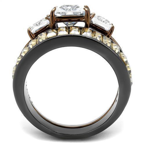 Womens Light Black Brown Ring Anillo Para Mujer 316L Stainless Steel Ring with AAA Grade CZ in Clear Mardea - Jewelry Store by Erik Rayo
