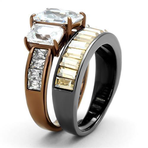 Womens Light Black Brown Ring Anillo Para Mujer 316L Stainless Steel Ring with AAA Grade CZ in Clear Mardea - Jewelry Store by Erik Rayo