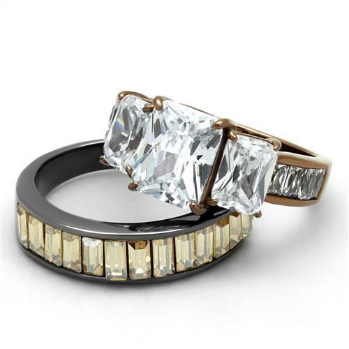 Womens Light Black Brown Ring Anillo Para Mujer 316L Stainless Steel Ring with AAA Grade CZ in Clear Mardea - Jewelry Store by Erik Rayo