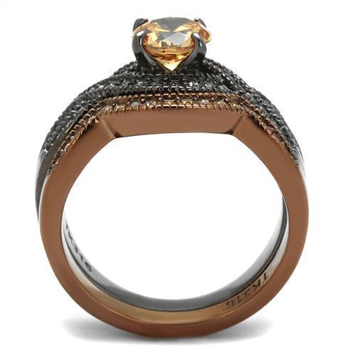 Womens Light Black Brown Ring Anillo Para Mujer Stainless Steel Ring with AAA Grade CZ in Champagne Abigail - Jewelry Store by Erik Rayo
