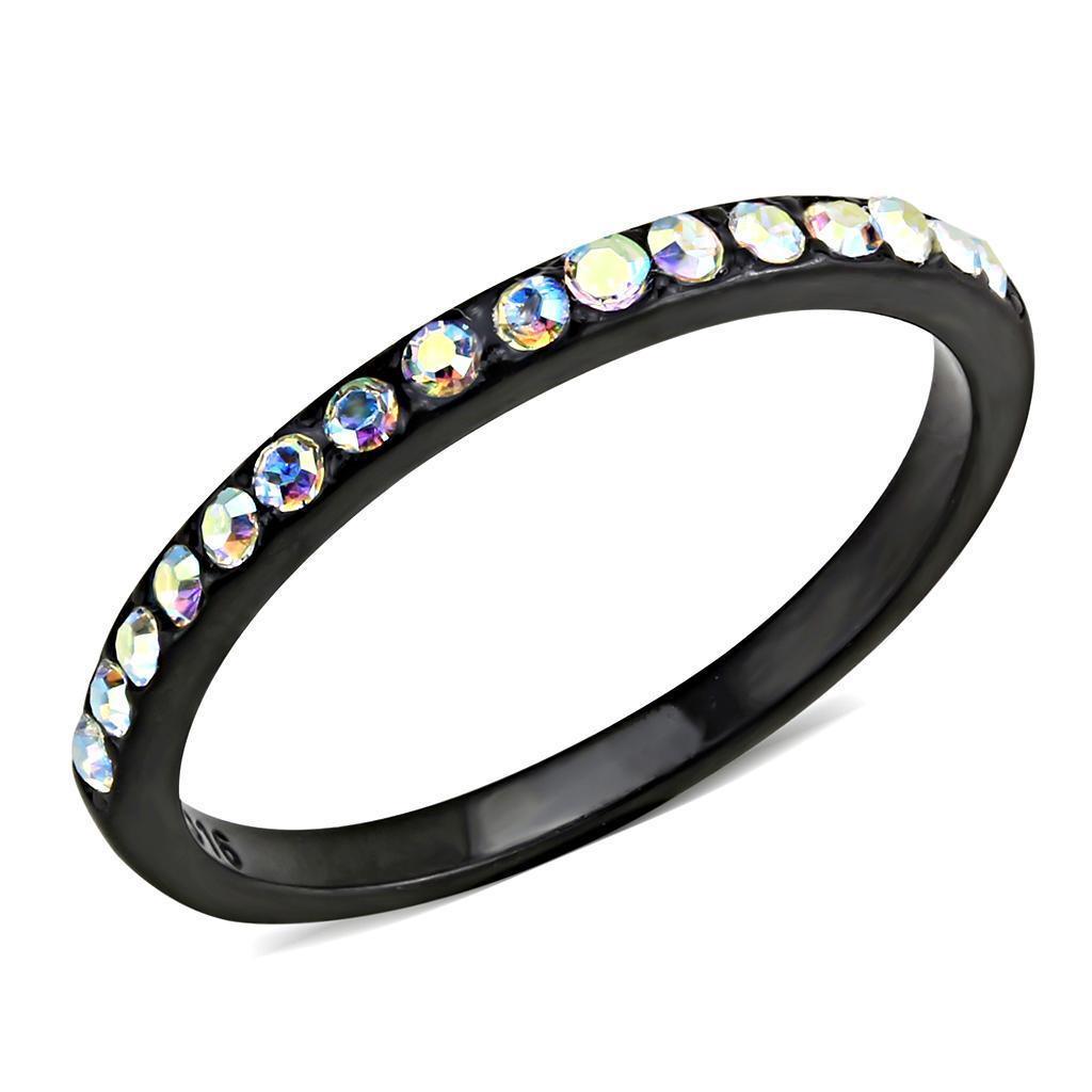 Womens Light Black Ring Anillo Para Mujer Girls 316L Stainless Steel Ring in Aurora Borealis (Rainbow Effect) Belinah - Jewelry Store by Erik Rayo
