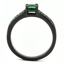 Load image into Gallery viewer, Womens Light Black Ring Anillo Para Mujer y Ninos Girls 316L Stainless Steel Ring Synthetic Glass in Emerald Hartley - Jewelry Store by Erik Rayo
