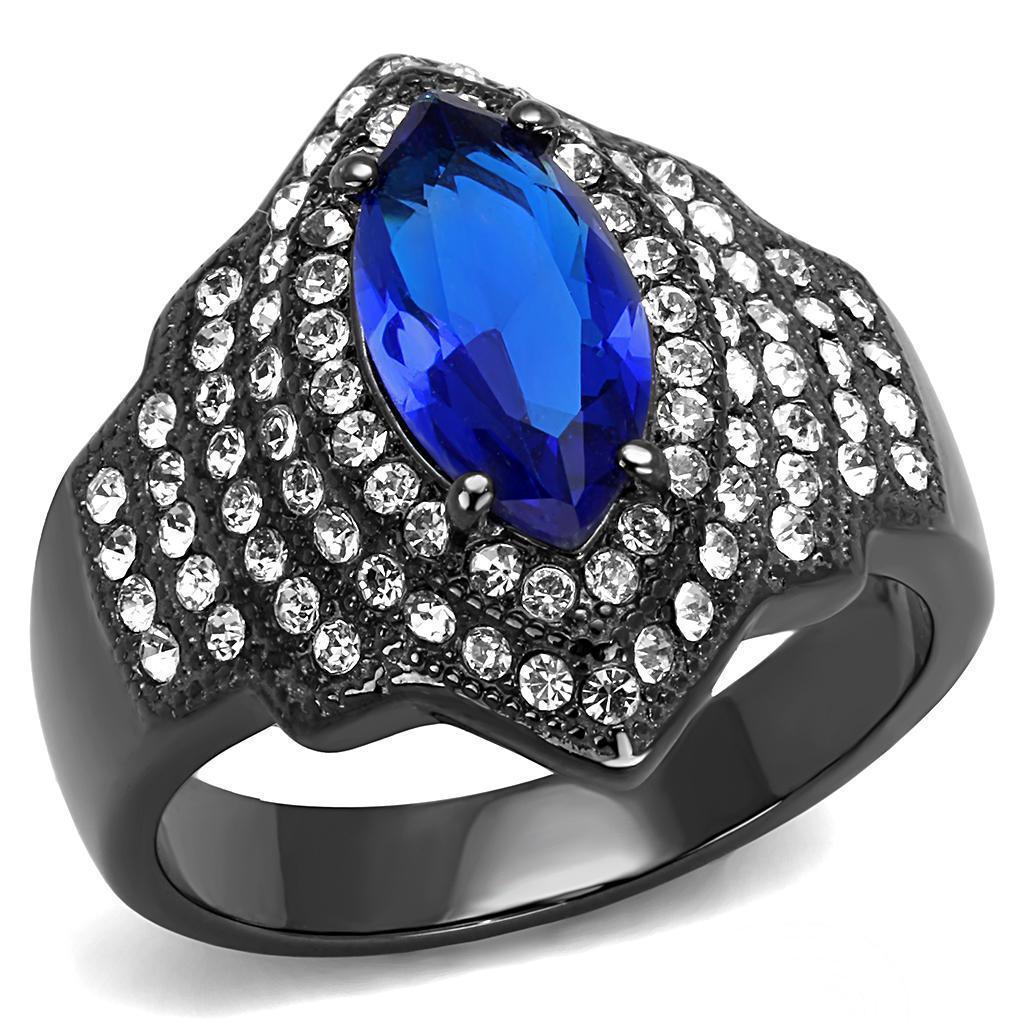 Womens Light Black Ring Anillo Para Mujer Girls 316L Stainless Steel Ring Synthetic Glass in Sapphire Amora - Jewelry Store by Erik Rayo