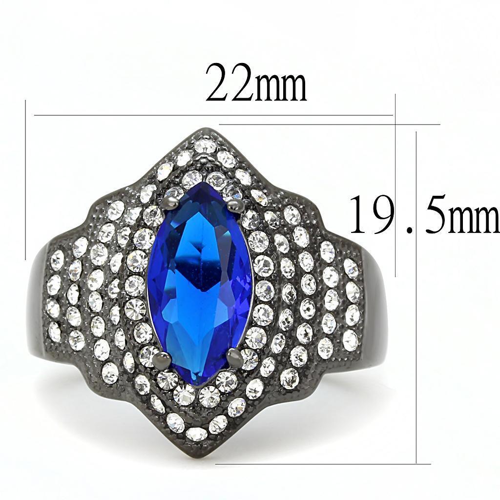 Womens Light Black Ring Anillo Para Mujer Girls 316L Stainless Steel Ring Synthetic Glass in Sapphire Amora - Jewelry Store by Erik Rayo