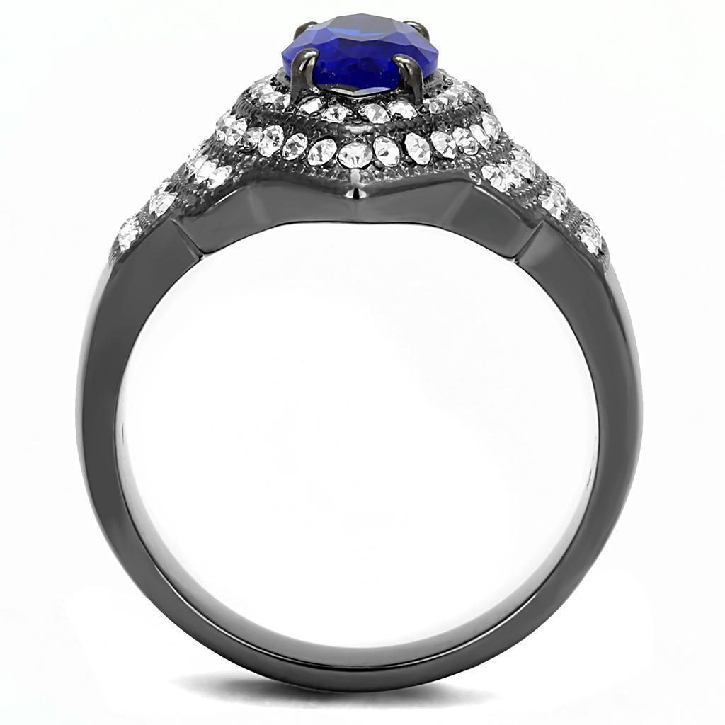 Womens Light Black Ring Anillo Para Mujer Girls 316L Stainless Steel Ring Synthetic Glass in Sapphire Amora - Jewelry Store by Erik Rayo