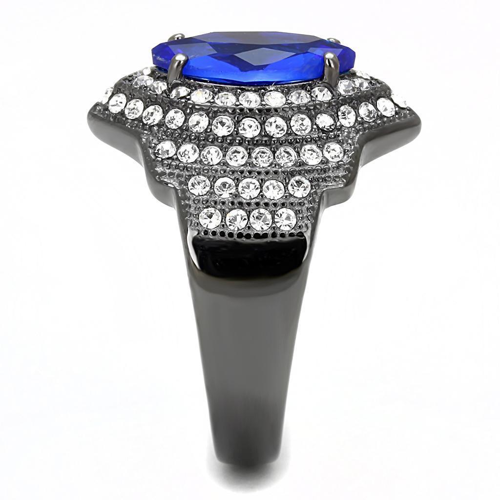 Womens Light Black Ring Anillo Para Mujer Girls 316L Stainless Steel Ring Synthetic Glass in Sapphire Amora - Jewelry Store by Erik Rayo