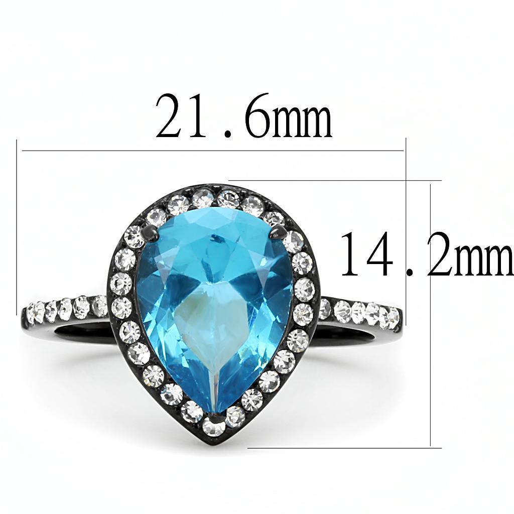 Womens Light Black Ring Anillo Para Mujer Girls 316L Stainless Steel Ring Synthetic Glass in Sea Blue Farah - Jewelry Store by Erik Rayo