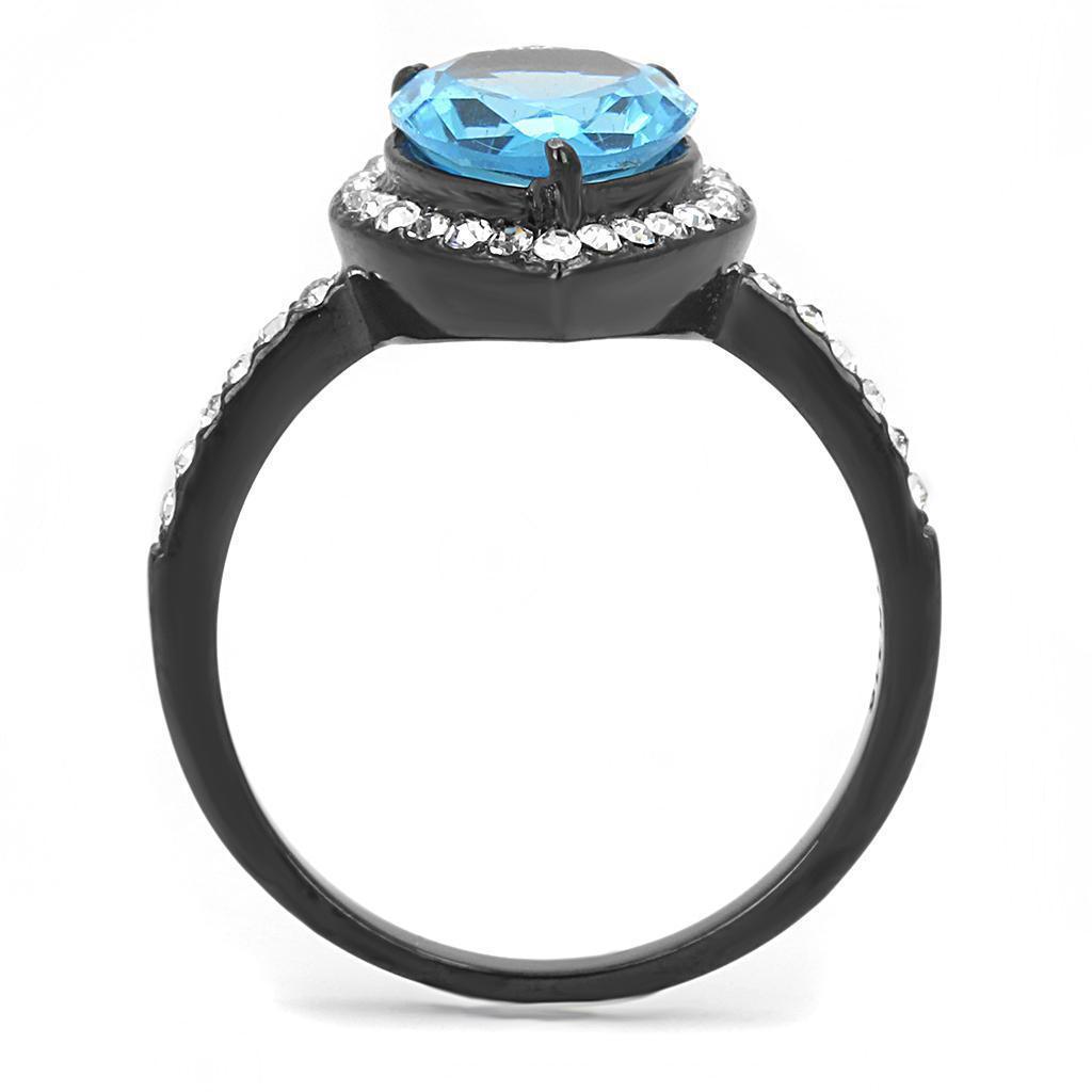 Womens Light Black Ring Anillo Para Mujer Girls 316L Stainless Steel Ring Synthetic Glass in Sea Blue Farah - Jewelry Store by Erik Rayo