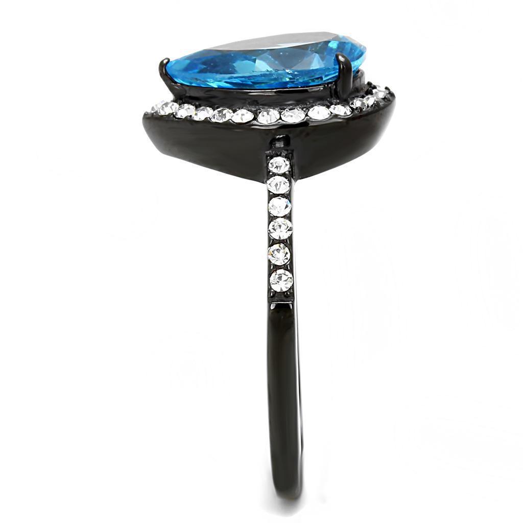 Womens Light Black Ring Anillo Para Mujer Girls 316L Stainless Steel Ring Synthetic Glass in Sea Blue Farah - Jewelry Store by Erik Rayo