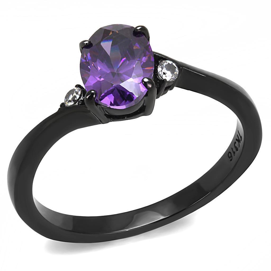 Womens Light Black Ring Anillo Para Mujer Girls 316L Stainless Steel Ring with AAA Grade CZ in Amethyst Harlyn - Jewelry Store by Erik Rayo