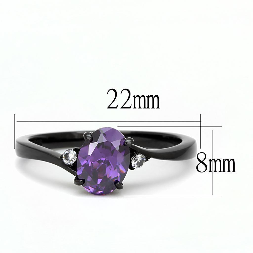 Womens Light Black Ring Anillo Para Mujer Girls 316L Stainless Steel Ring with AAA Grade CZ in Amethyst Harlyn - Jewelry Store by Erik Rayo