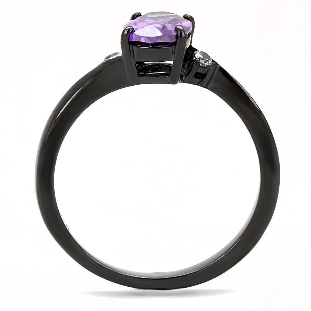 Womens Light Black Ring Anillo Para Mujer Girls 316L Stainless Steel Ring with AAA Grade CZ in Amethyst Harlyn - Jewelry Store by Erik Rayo