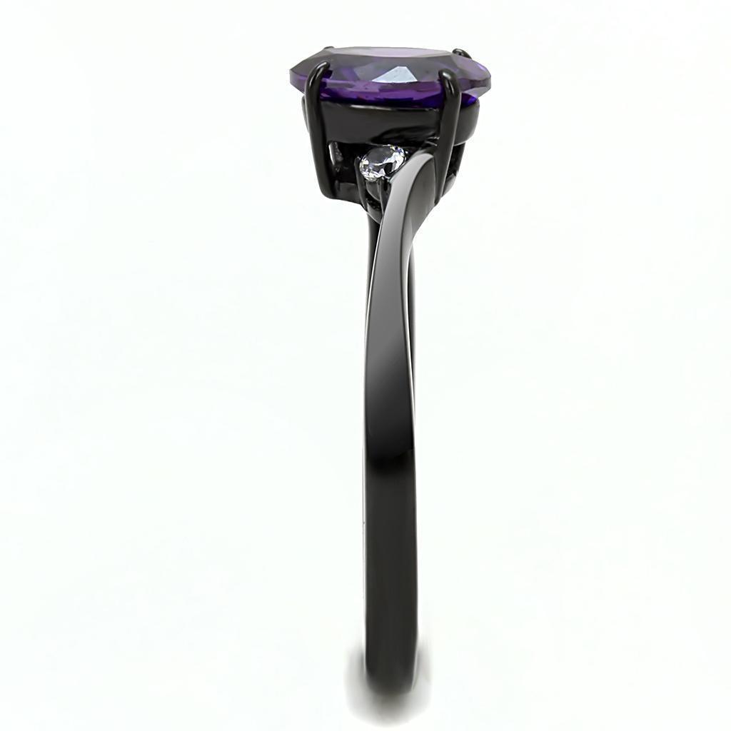Womens Light Black Ring Anillo Para Mujer Girls 316L Stainless Steel Ring with AAA Grade CZ in Amethyst Harlyn - Jewelry Store by Erik Rayo