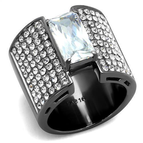 Womens Light Black Ring Anillo Para Mujer Girls 316L Stainless Steel Ring with AAA Grade CZ in Clear Oda - Jewelry Store by Erik Rayo