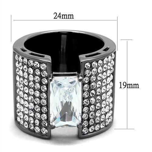 Womens Light Black Ring Anillo Para Mujer Girls 316L Stainless Steel Ring with AAA Grade CZ in Clear Oda - Jewelry Store by Erik Rayo