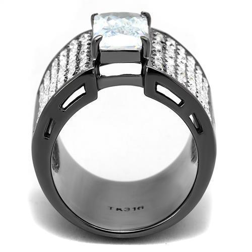 Womens Light Black Ring Anillo Para Mujer Girls 316L Stainless Steel Ring with AAA Grade CZ in Clear Oda - Jewelry Store by Erik Rayo