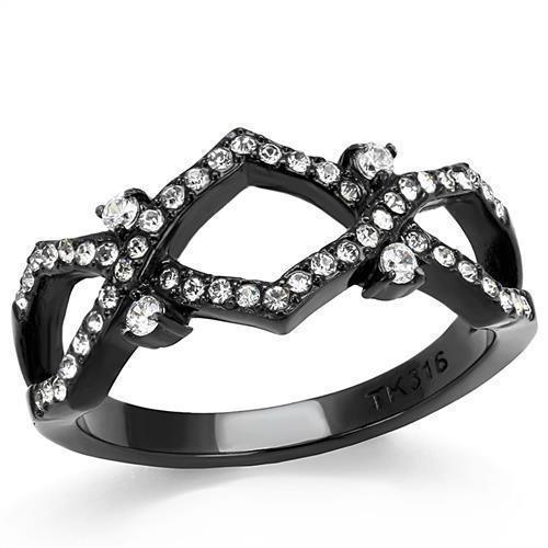 Womens Light Black Ring Anillo Para Mujer Girls 316L Stainless Steel Ring with AAA Grade CZ in Clear Seaphina - Jewelry Store by Erik Rayo