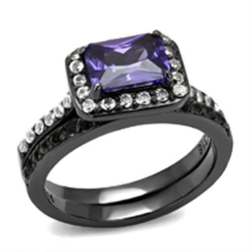 Womens Light Black Ring Anillo Para Mujer Girls 316L Stainless Steel Ring with AAA Grade CZ in Tanzanite Kaia - Jewelry Store by Erik Rayo