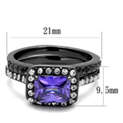 Womens Light Black Ring Anillo Para Mujer Girls 316L Stainless Steel Ring with AAA Grade CZ in Tanzanite Kaia - Jewelry Store by Erik Rayo