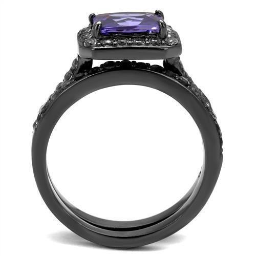 Womens Light Black Ring Anillo Para Mujer Girls 316L Stainless Steel Ring with AAA Grade CZ in Tanzanite Kaia - Jewelry Store by Erik Rayo