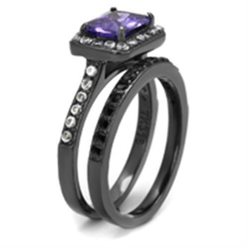 Womens Light Black Ring Anillo Para Mujer Girls 316L Stainless Steel Ring with AAA Grade CZ in Tanzanite Kaia - Jewelry Store by Erik Rayo
