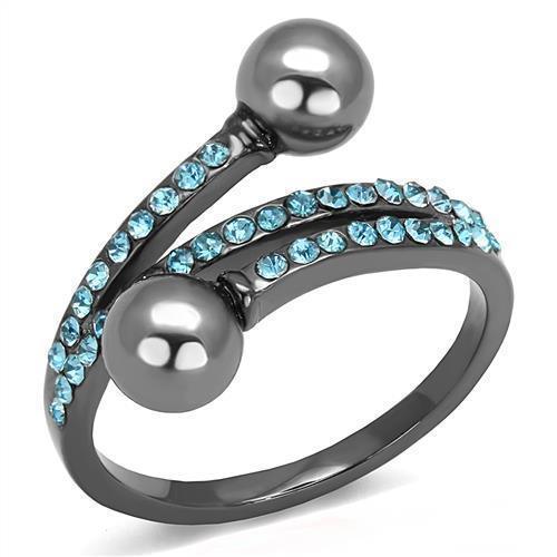 Womens Light Black Ring Anillo Para Mujer Girls 316L Stainless Steel Ring with Synthetic Pearl in Gray Zuri - Jewelry Store by Erik Rayo