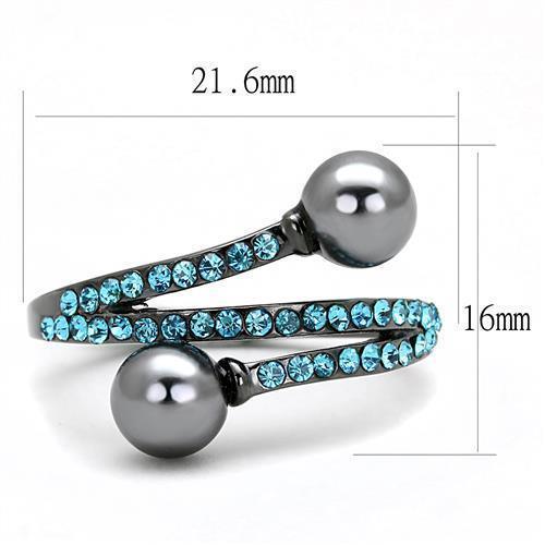 Womens Light Black Ring Anillo Para Mujer Girls 316L Stainless Steel Ring with Synthetic Pearl in Gray Zuri - Jewelry Store by Erik Rayo