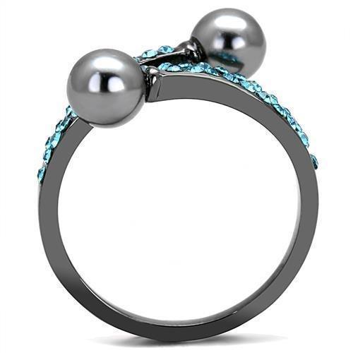 Womens Light Black Ring Anillo Para Mujer Girls 316L Stainless Steel Ring with Synthetic Pearl in Gray Zuri - Jewelry Store by Erik Rayo