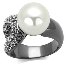 Load image into Gallery viewer, Womens Light Black Ring Anillo Para Mujer Girls 316L Stainless Steel Ring with Synthetic Pearl in White Paisley - Jewelry Store by Erik Rayo
