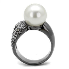 Load image into Gallery viewer, Womens Light Black Ring Anillo Para Mujer Girls 316L Stainless Steel Ring with Synthetic Pearl in White Paisley - Jewelry Store by Erik Rayo
