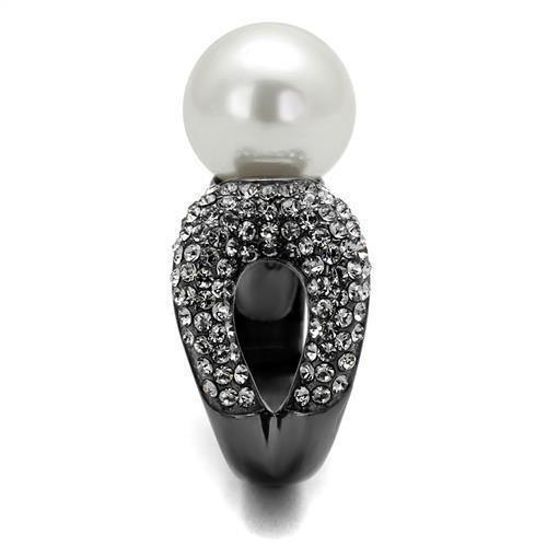 Womens Light Black Ring Anillo Para Mujer Girls 316L Stainless Steel Ring with Synthetic Pearl in White Paisley - Jewelry Store by Erik Rayo