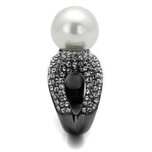 Load image into Gallery viewer, Womens Light Black Ring Anillo Para Mujer Girls 316L Stainless Steel Ring with Synthetic Pearl in White Paisley - Jewelry Store by Erik Rayo
