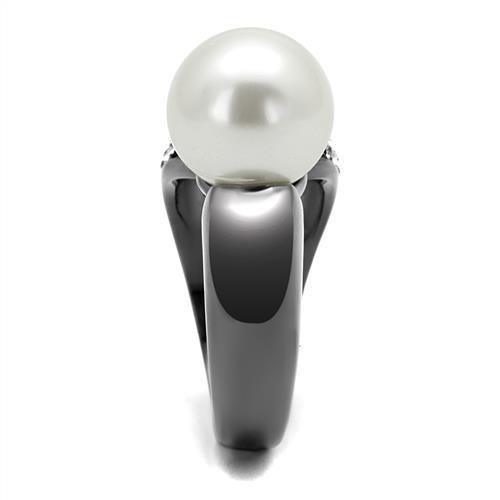 Womens Light Black Ring Anillo Para Mujer Girls 316L Stainless Steel Ring with Synthetic Pearl in White Paisley - Jewelry Store by Erik Rayo