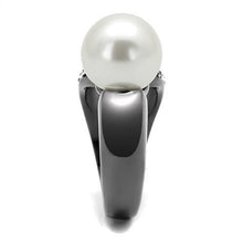 Load image into Gallery viewer, Womens Light Black Ring Anillo Para Mujer Girls 316L Stainless Steel Ring with Synthetic Pearl in White Paisley - Jewelry Store by Erik Rayo
