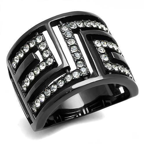 Womens Light Black Ring Anillo Para Mujer Girls 316L Stainless Steel Ring with Top Grade Crystal in Clear Rose - Jewelry Store by Erik Rayo