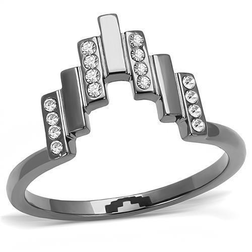 Womens Light Black Ring Anillo Para Mujer Girls 316L Stainless Steel Ring with Top Grade Crystal in Clear Rosemary - Jewelry Store by Erik Rayo