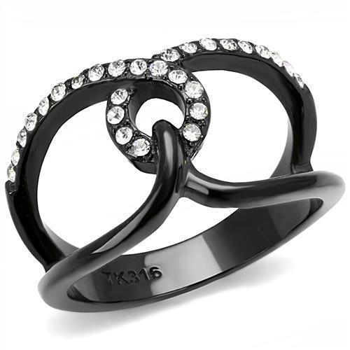 Womens Light Black Ring Anillo Para Mujer Girls 316L Stainless Steel Ring with Top Grade Crystal in Clear Thea - Jewelry Store by Erik Rayo