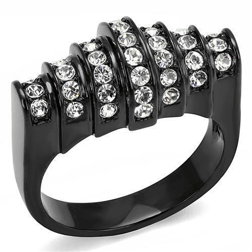 Womens Light Black Ring Anillo Para Mujer Girls 316L Stainless Steel Ring with Top Grade Crystal in Clear Ulani - Jewelry Store by Erik Rayo