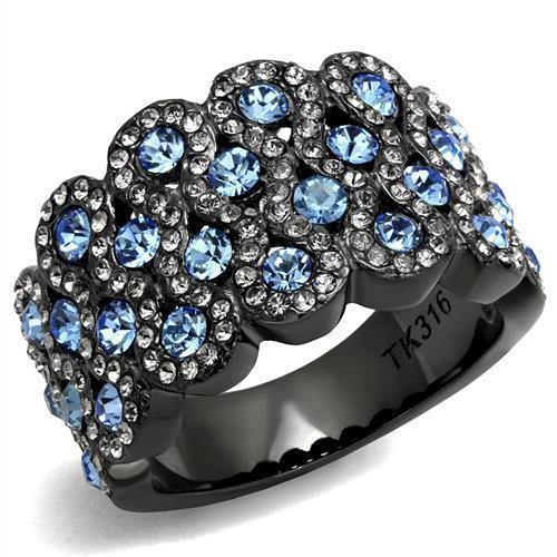 Womens Light Black Ring Anillo Para Mujer Girls 316L Stainless Steel Ring with Top Grade Crystal in Light Sapphire Rayna - Jewelry Store by Erik Rayo