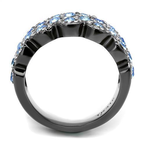 Womens Light Black Ring Anillo Para Mujer Girls 316L Stainless Steel Ring with Top Grade Crystal in Light Sapphire Rayna - Jewelry Store by Erik Rayo