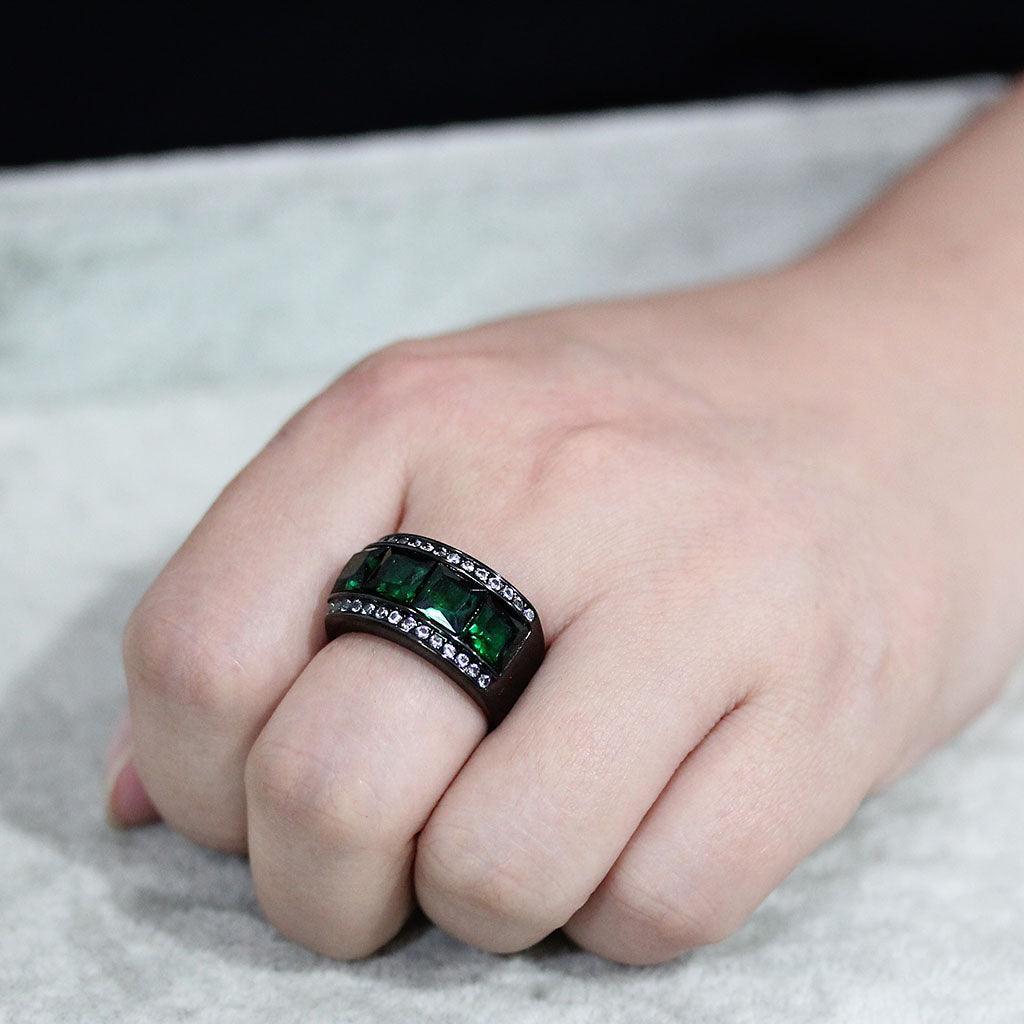Womens Light Black Ring Anillo Para Mujer Stainless Steel Ring in Emerald Clara - Jewelry Store by Erik Rayo