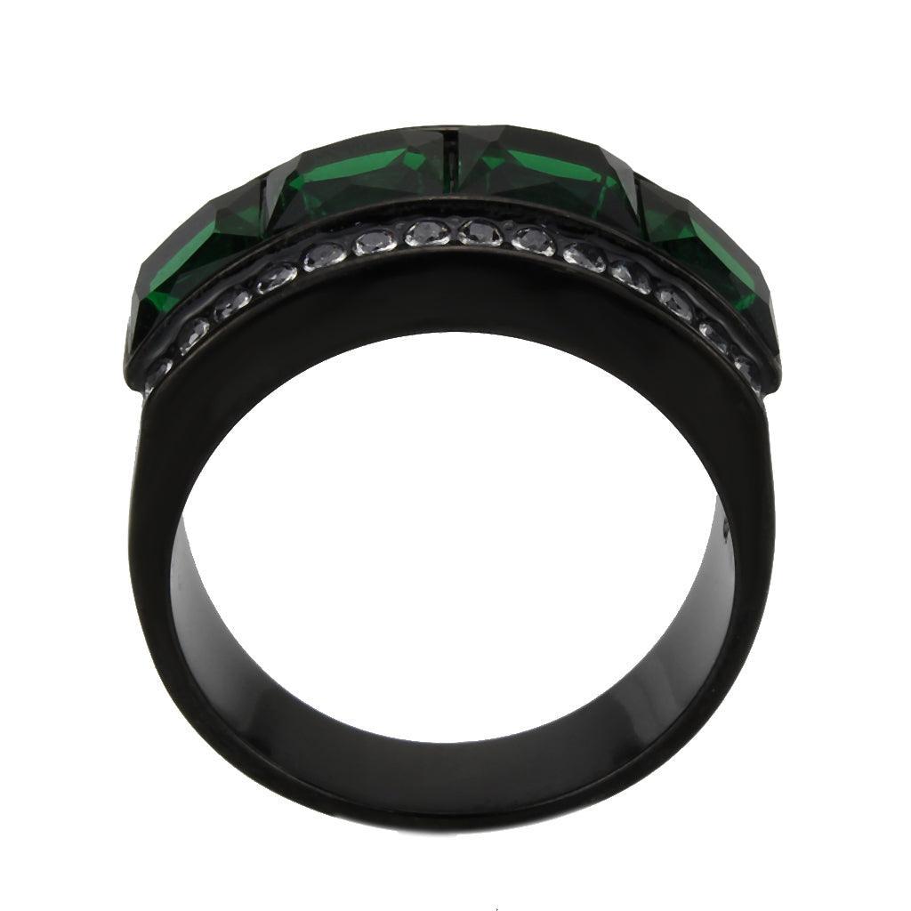 Womens Light Black Ring Anillo Para Mujer Stainless Steel Ring in Emerald Clara - Jewelry Store by Erik Rayo