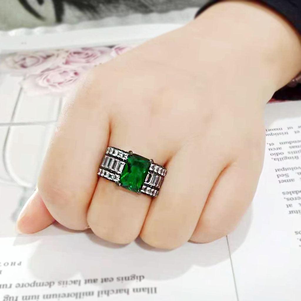 Womens Light Black Ring Anillo Para Mujer Stainless Steel Ring in Emerald Dency - Jewelry Store by Erik Rayo